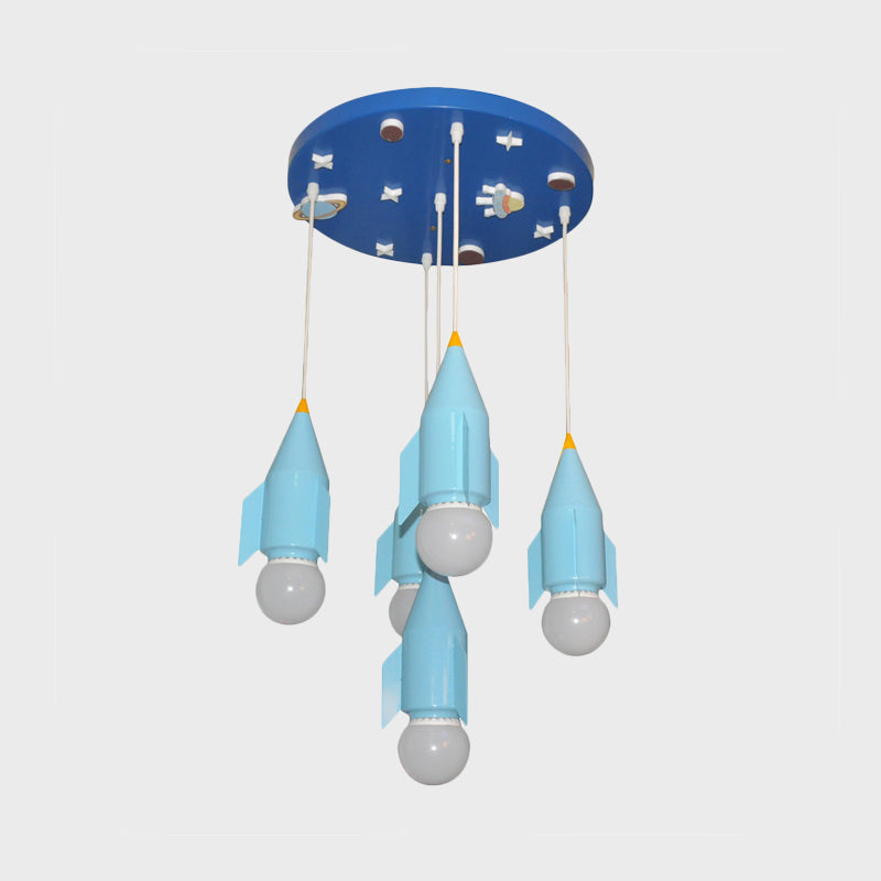 Rocket Cluster Pendant Light - 5-Light Blue Finish Ceiling Suspension Lamp Metallic Design