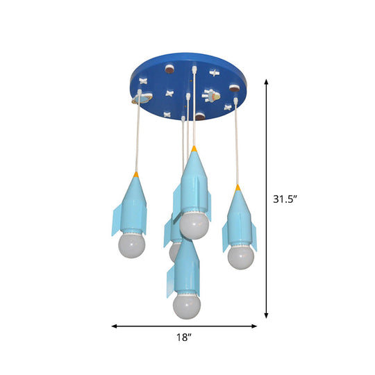 Rocket Cluster Pendant Light - 5-Light Blue Finish Ceiling Suspension Lamp Metallic Design