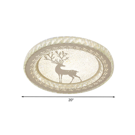 Led Crystal-Block Flush Light With Deer Pattern - Modern Stainless-Steel Circle Mount Fixture