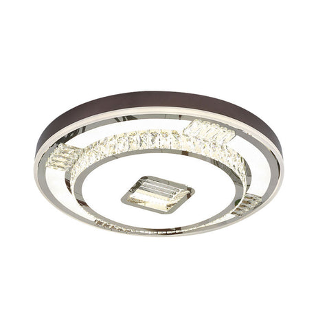 Led Crystal Flush Mount Light Fixture For Bedroom With Brown Finish