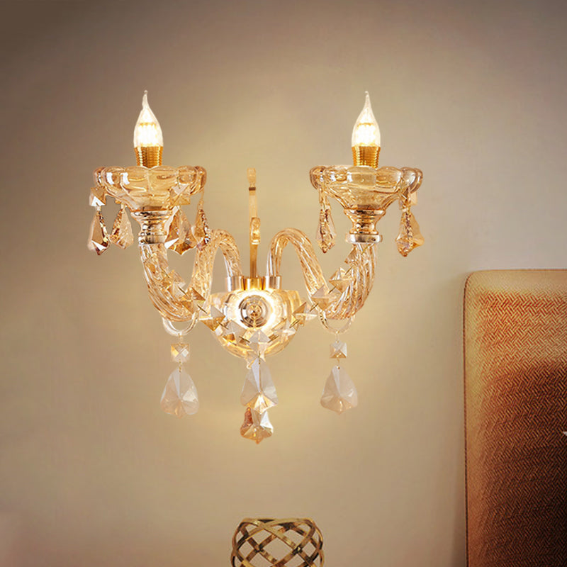 Modern Gold Crystal Wall Sconce With Faceted Heads - Elegant Bedroom Flower Lamp