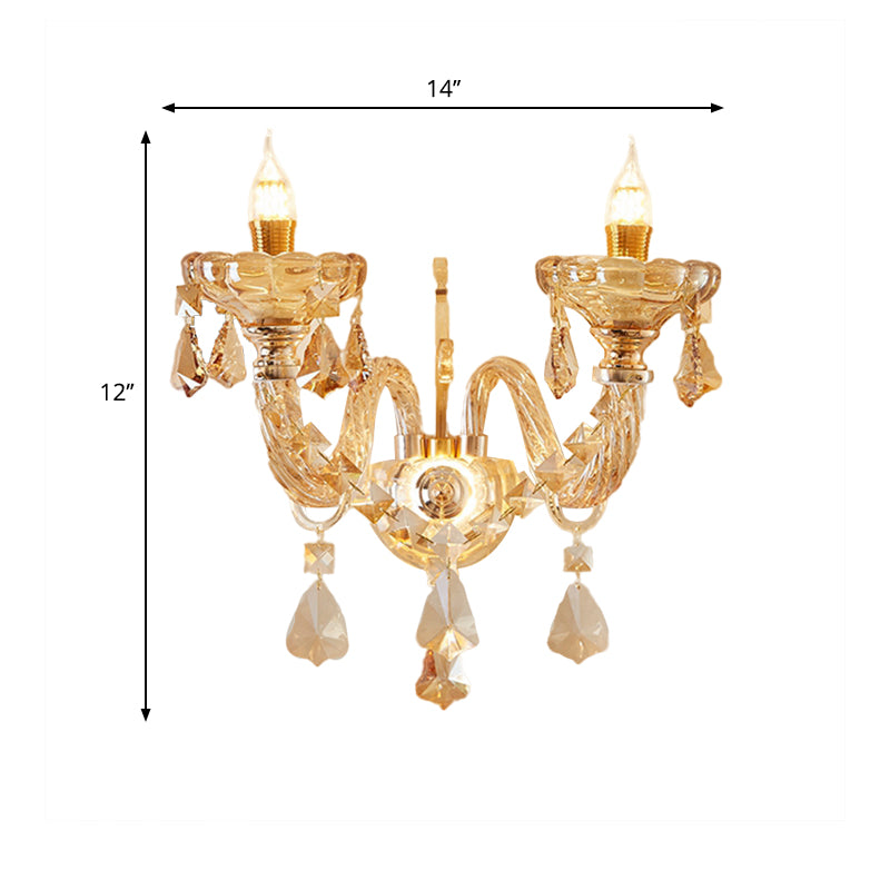 Modern Gold Crystal Wall Sconce With Faceted Heads - Elegant Bedroom Flower Lamp