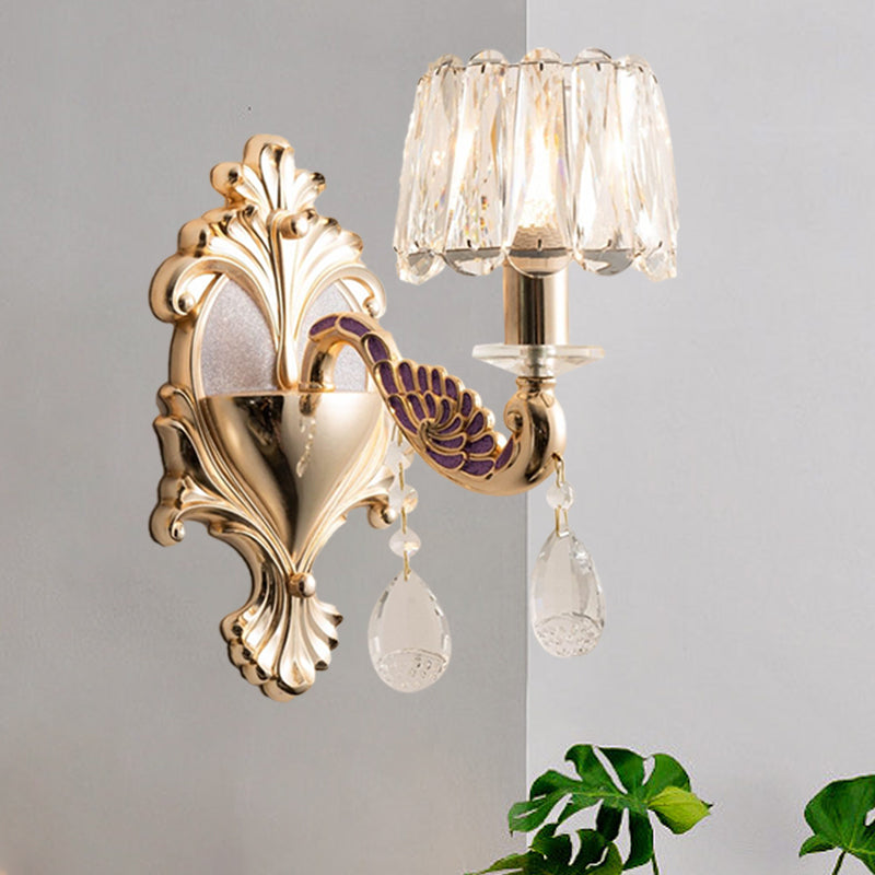 Modern Gold Crystal Wall Sconce With Small Drum Shade