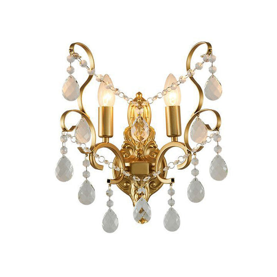 Traditional Metal Candle Wall Lamp With Crystal Swag Accent - 1/2-Light Living Room Mount Fixture