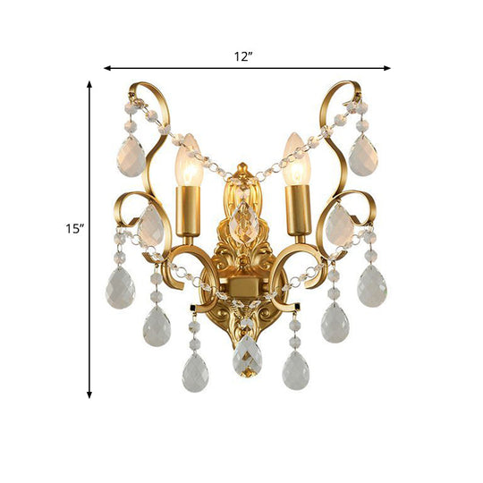 Traditional Metal Candle Wall Lamp With Crystal Swag Accent - 1/2-Light Living Room Mount Fixture