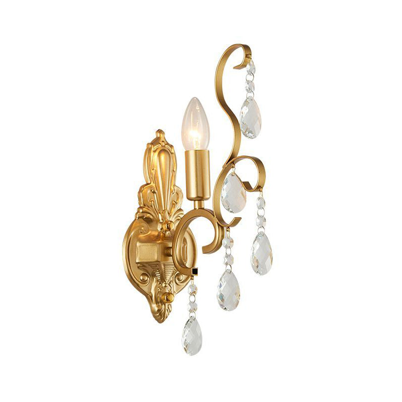 Traditional Metal Candle Wall Lamp With Crystal Swag Accent - 1/2-Light Living Room Mount Fixture