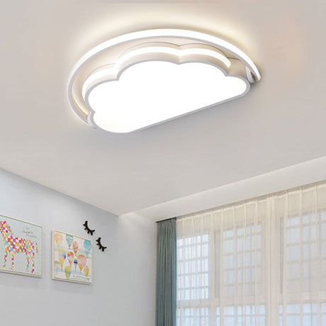 Cartoon Led Flush Mount Ceiling Light For Kids Bedrooms - Available In Pink White And Blue