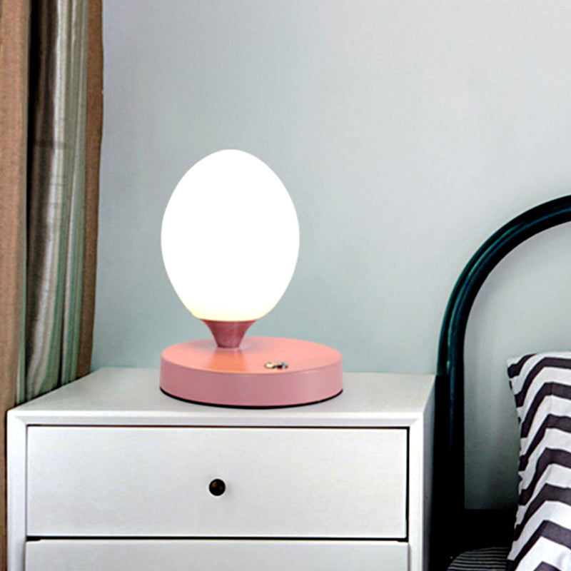 Opal Glass Egg Shell Night Light Macaron Lamp - Single-Bulb Table Stand For Bedside Pink/Blue/Yellow