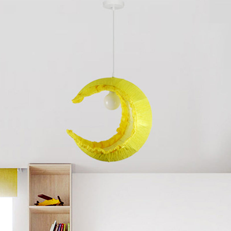 Fabric Hanging Pendant Macaron Light - Yellow Crescent Pendulum 1-Light 12/16 Width Ideal For Table