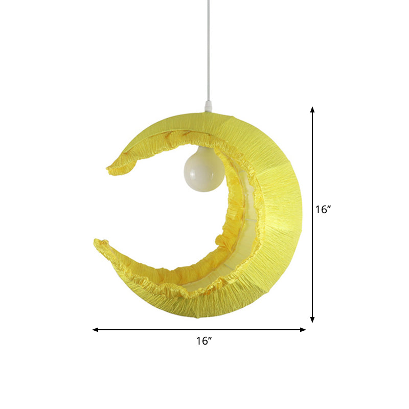 Fabric Hanging Pendant Macaron Light - Yellow Crescent Pendulum 1-Light 12/16 Width Ideal For Table