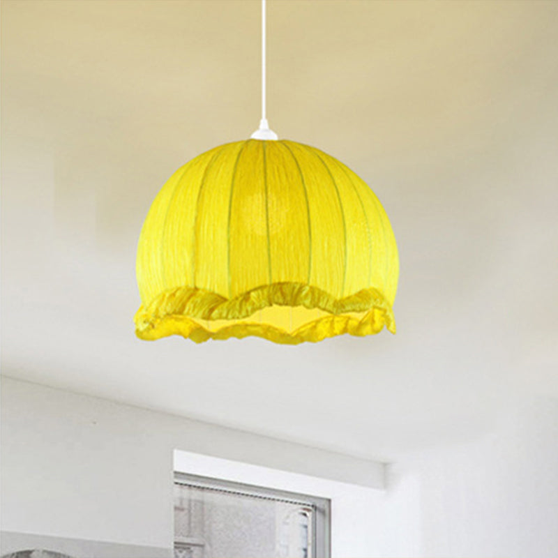 Dome Bedside Pendant Lamp - Modern Hanging Light In Yellow With Scalloped Trim 12/16 Wide Fabric 1
