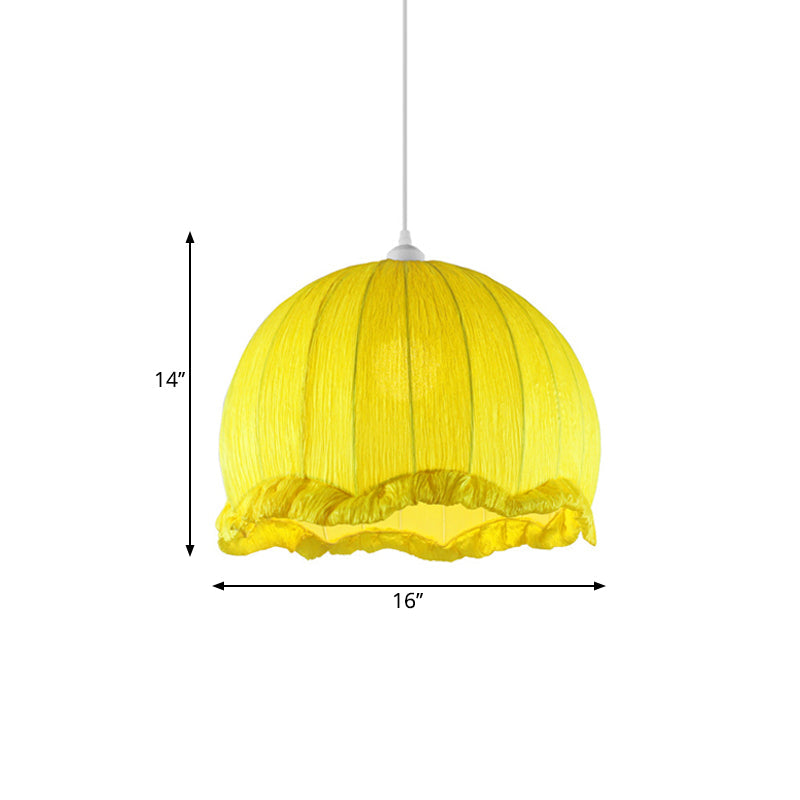 Dome Bedside Pendant Lamp - Modern Hanging Light In Yellow With Scalloped Trim 12/16 Wide Fabric 1