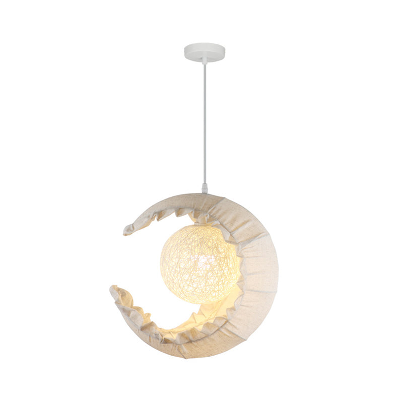 Nordic Rattan Crescent Pendant Light Fixture With Flaxen Fabric Shade - Single Ceiling Hanging For