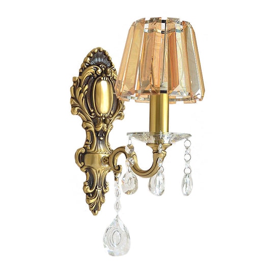 Traditional Brass 1-Light Candle Wall Sconce With Clear Crystal Shade