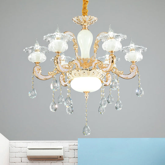 Contemporary Gold Blossom 6-Light Chandelier With Clear And Opal Glass Perfect For Bedroom Pendant