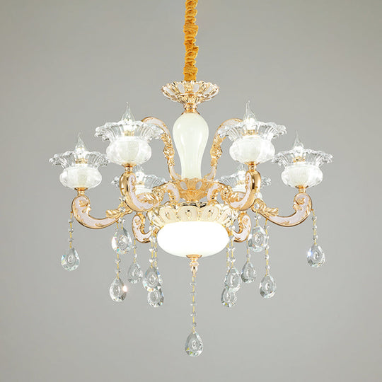 6-Light Gold Blossom Chandelier with Clear and Opal Glass - Contemporary Pendant for Bedroom