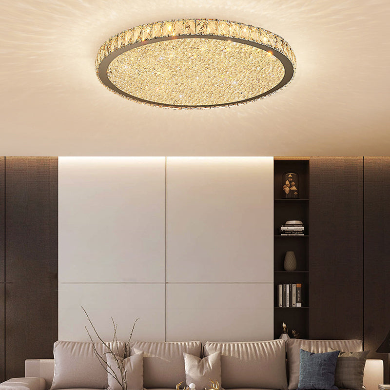 Modern Crystal Circular Flush Mount Light - 1-Light Clear/Amber LED Ceiling Fixture in Warm/White Light, Available in 8.5"/14"/18" Widths