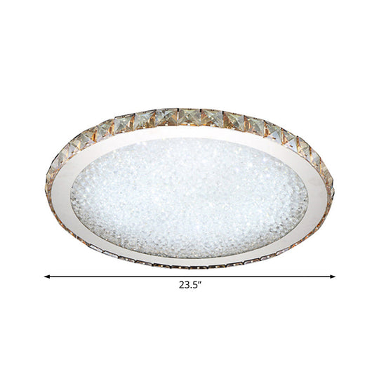 Modern Crystal Circular Flush Mount Light - 1-Light Clear/Amber Led Ceiling Fixture In Warm/White