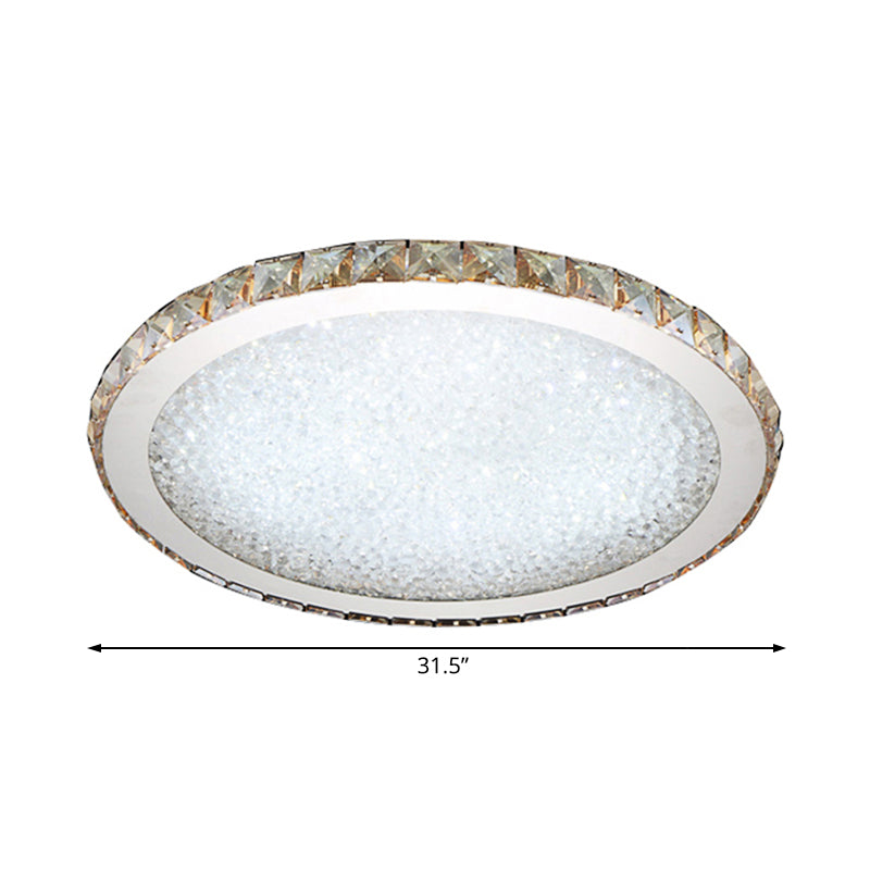 Modern Crystal Circular Flush Mount Light - 1-Light Clear/Amber Led Ceiling Fixture In Warm/White