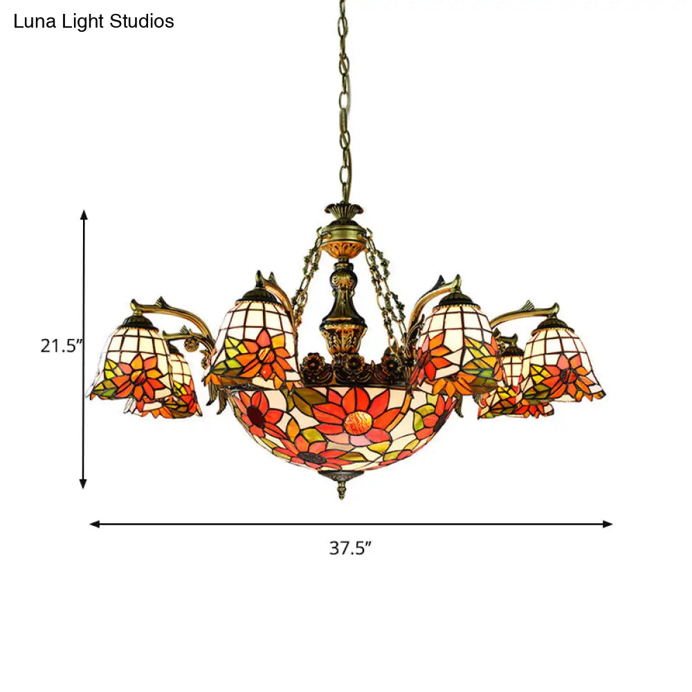 11-Light Stained Glass Tiffany Chandelier With Antique Bronze Finish And Unique Patterns