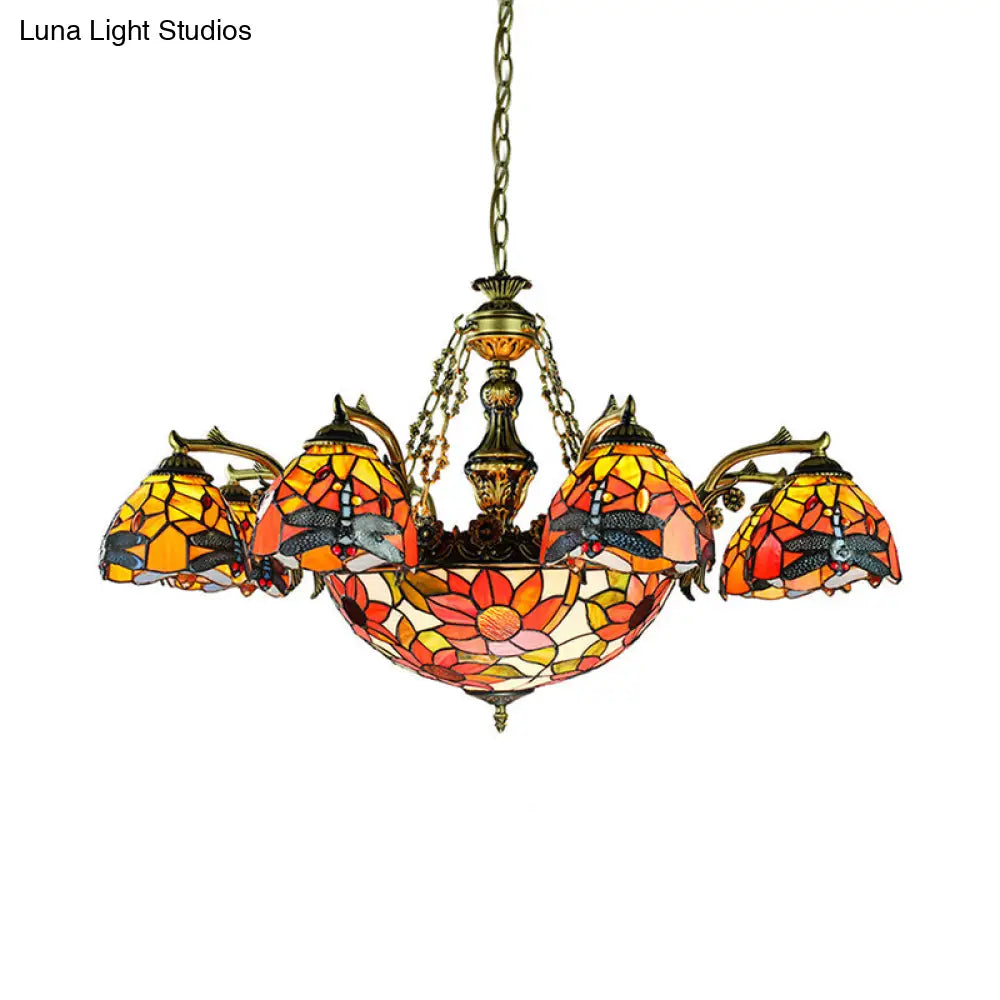 11-Light Stained Glass Tiffany Chandelier With Antique Bronze Finish And Unique Patterns