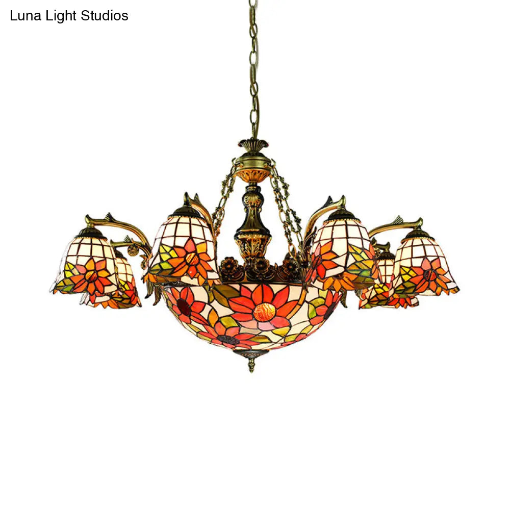 11-Light Stained Glass Tiffany Chandelier With Antique Bronze Finish And Unique Patterns