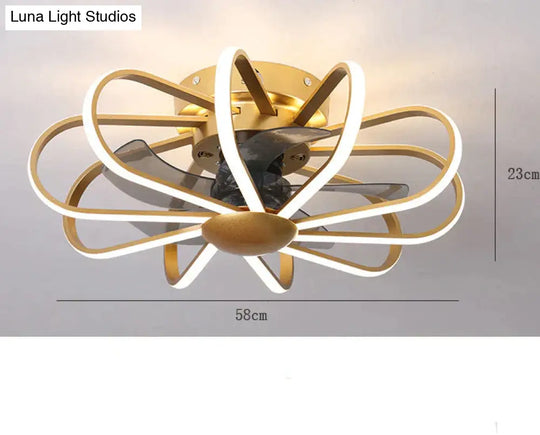 110V Lamp Creative Restaurant Fan Living Room Bedroom Integrated Ceiling Gold-1 / Stepless Dimming