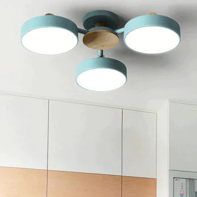 New Solid Wood Led Lamp For Nordic Living Room Blue Three Heads / Trichromatic Light Ceiling