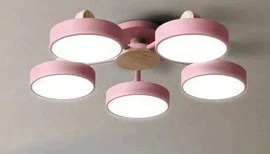 New Solid Wood Led Lamp For Nordic Living Room Pink Five Heads / Trichromatic Light Ceiling