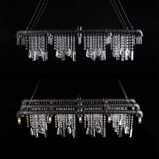 Contemporary Black Crystal Chandelier For Bar And Restaurant - 15-Light Pendant