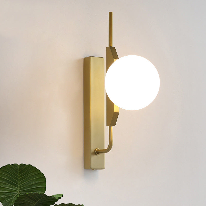 Gold Wall Sconce With White/Amber/Smoke Gray Glass Orb - Modern Bedroom Light Fixture White