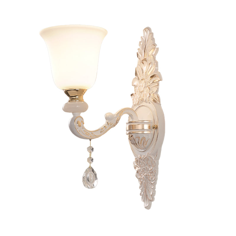 Traditional Indoor Wall Lamp Fixture With Up Bell Shade White Glass - 1 Bulb Lighting