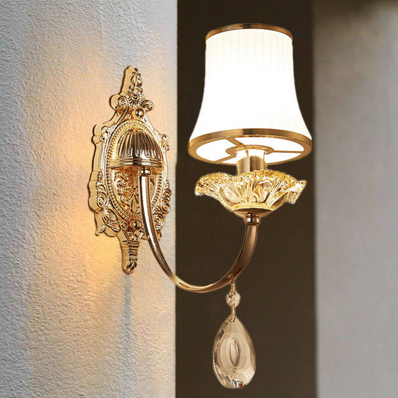 Mid-Century Arced Jar Wall Light With Frosted Glass And Gold Mount