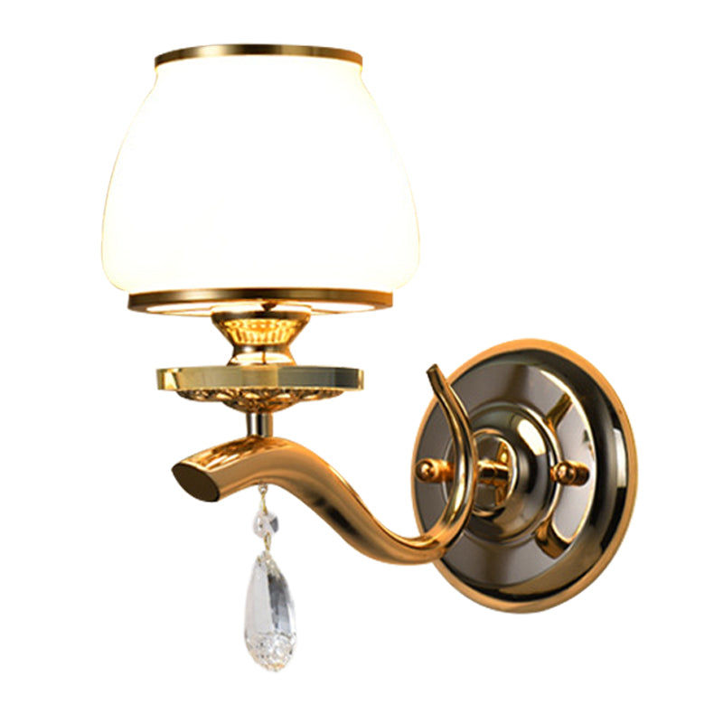 Postmodern White Glass Wall Sconce With Crystal Drop