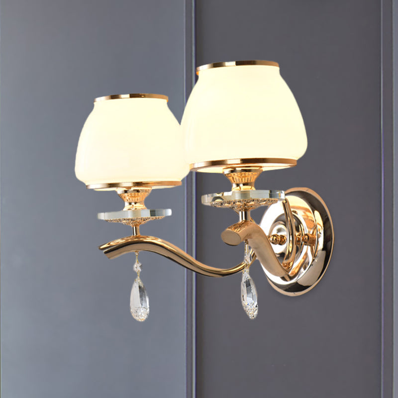 Postmodern White Glass Wall Sconce With Crystal Drop 2 /