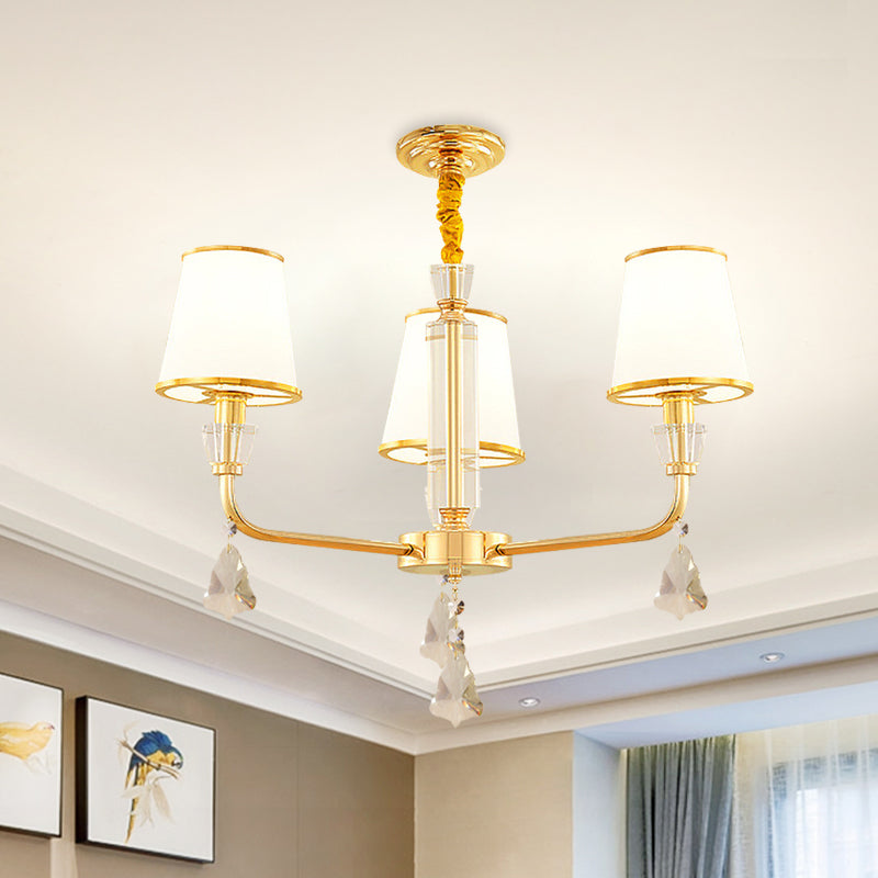 Gold 3-Head Postmodern Bedroom Chandelier with Opal Glass Shades