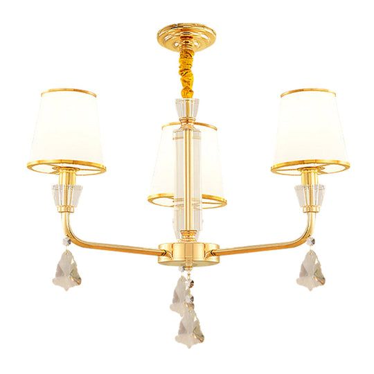 Postmodern Gold 3-Head Chandelier With Opal Glass Shade - Elegant Bedroom Hanging Lamp