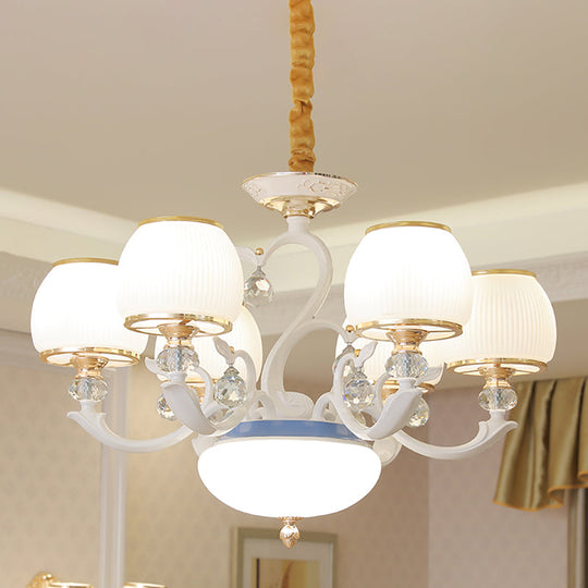 Modern Opal Glass 6-Bulb Pendant Ceiling Light: White Bowl Design For Bedroom Chandelier Lighting