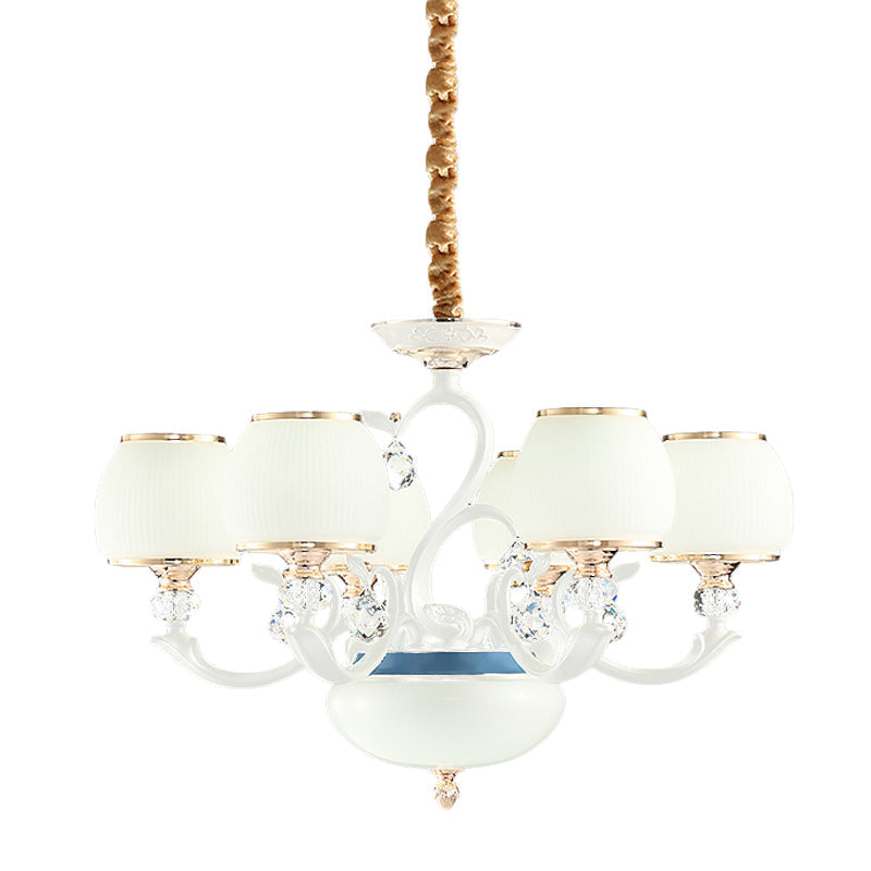 Modern Opal Glass Bowl Pendant Ceiling Light - White, 6-Bulb Chandelier for Bedroom