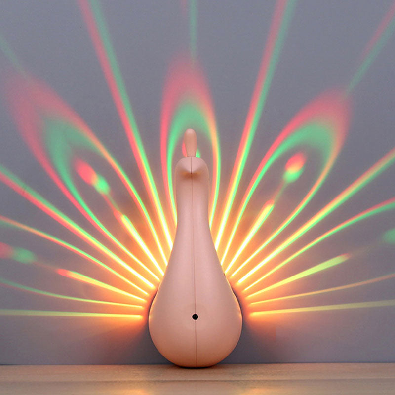 Modern Led Peacock Wall Sconce In Pink/Green/White - Multi-Colored Plastic Lighting Pink