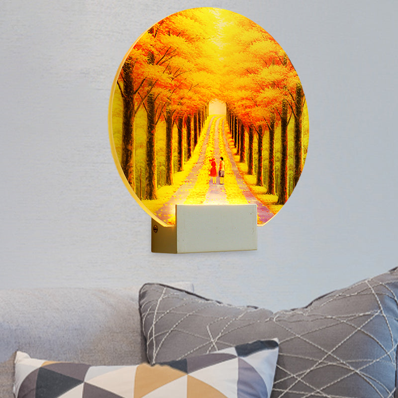 Yellow Led Wall Mounted Lamp: Modern Autumn Avenue Acrylic Mural Light With White Arm
