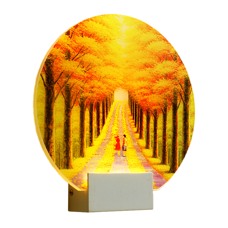 Yellow Led Wall Mounted Lamp: Modern Autumn Avenue Acrylic Mural Light With White Arm