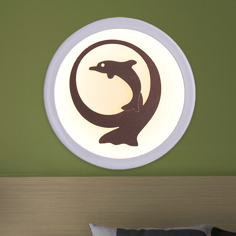 Dolphin Iron Wall Sconce Led Lamp In White For Kids Bedroom