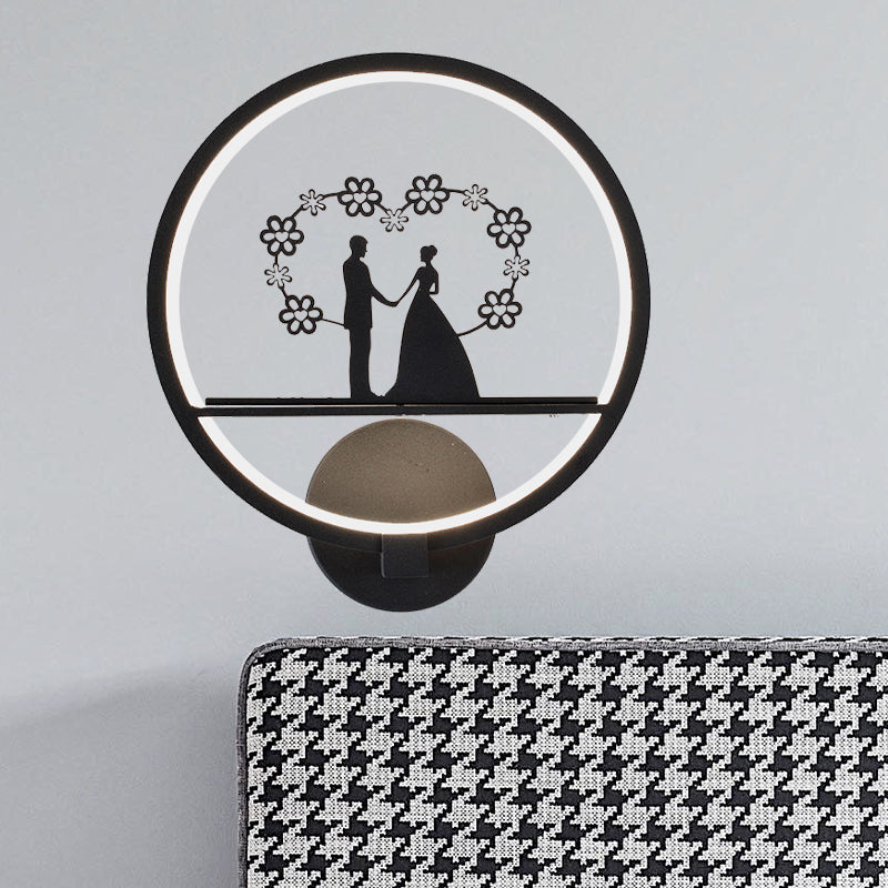 Contemporary Lover Pattern Circular Wall Sconce Led Light In Black For Bedside Or Mural