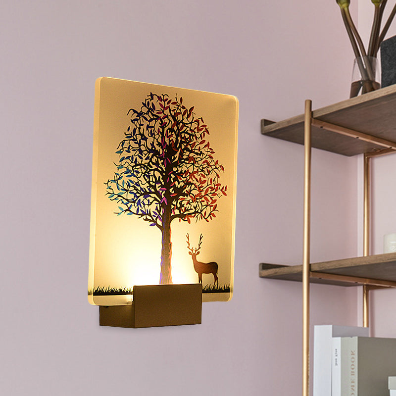 Nordic Elk/Tree Led Wall Sconce In White For Living Room / Tree