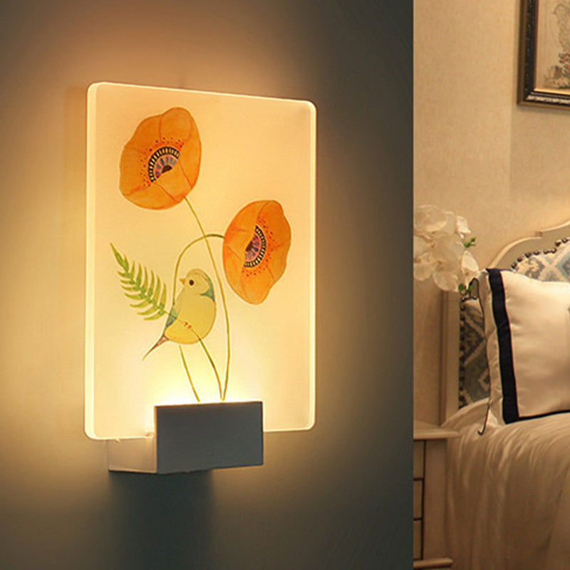 Modern White Wall Mounted Lamp With Corner Led Mural Lighting And Patterned Acrylic Shade
