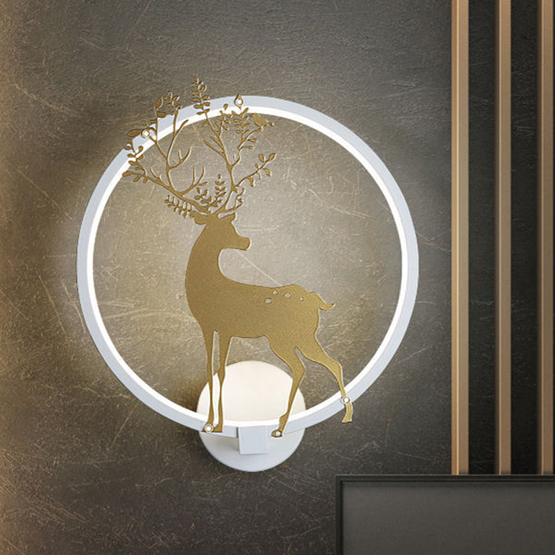 Nordic Acrylic Led Hoop Wall Lamp - Elegant Gold Deer Mural Lighting For Living Room White