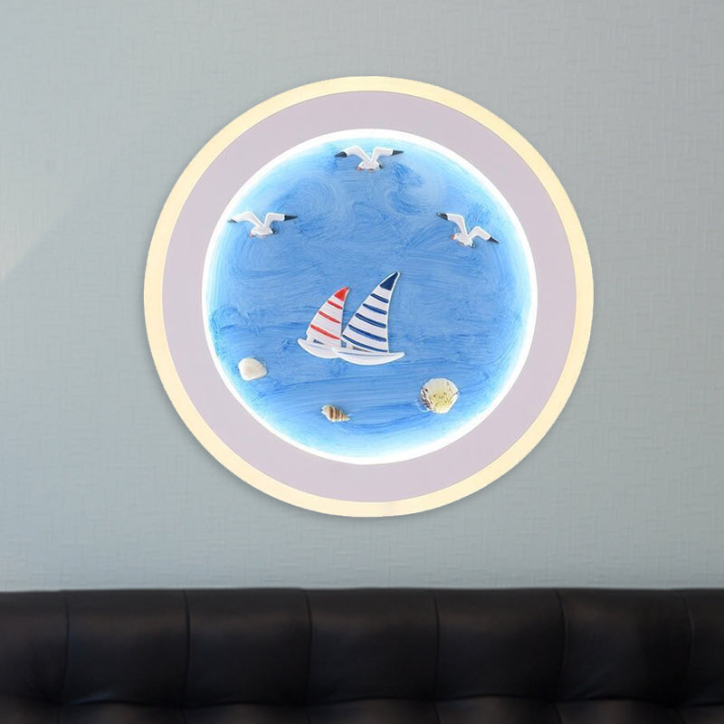 Nautical Striped Sailing Ship Led Wall Lamp For Kids Room In Blue