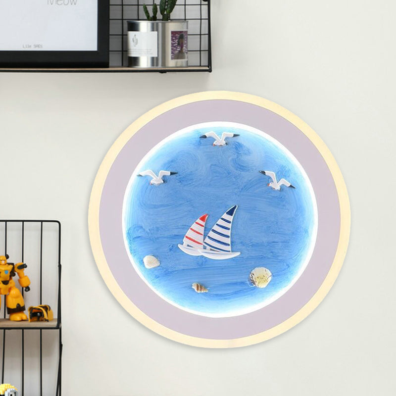 Nautical Striped Sailing Ship Led Wall Lamp For Kids Room In Blue