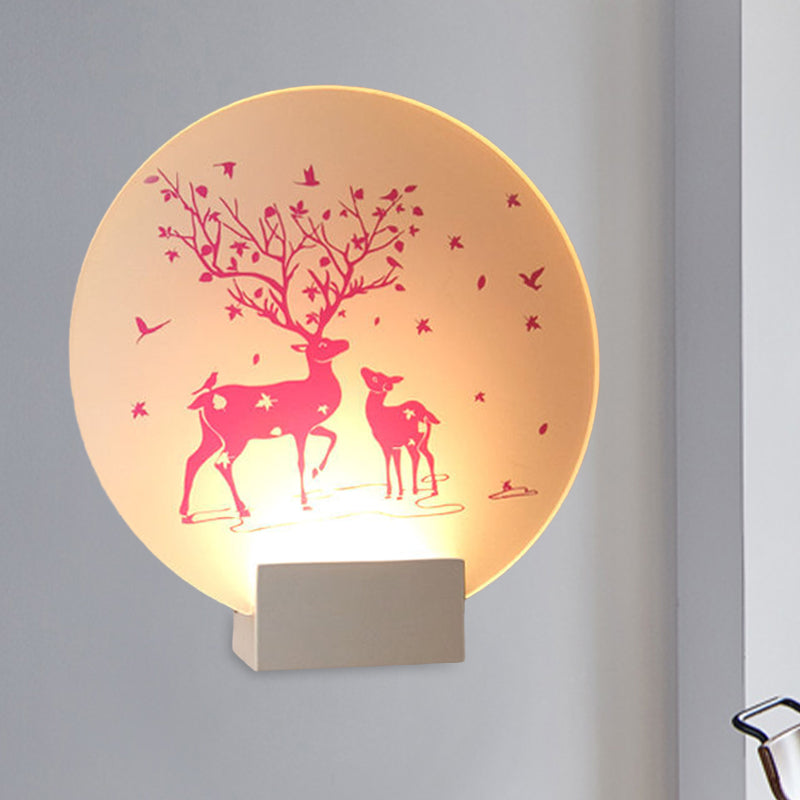 Acrylic Led Wall Sconce: Round/Square Nordic White And Pink/Purple Deer Mural Lighting For Bedside